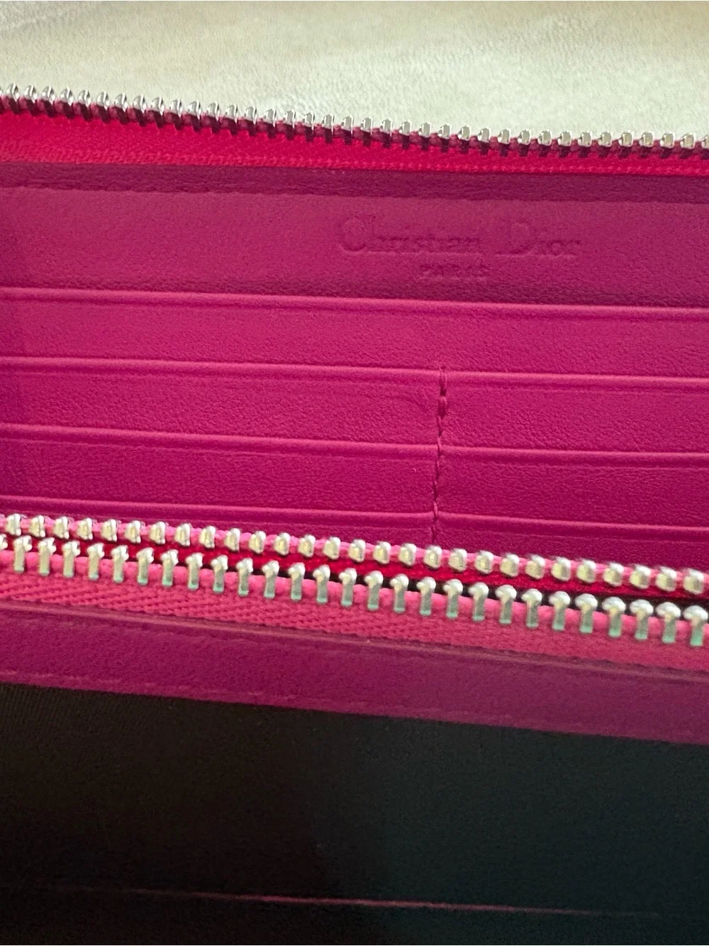 Dior Hot Pink Quilted Patent Zip-Around Wallet with Charm